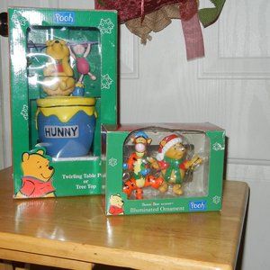 RARE Winnie the Pooh & Piglet rotating Christmas Tree Topper & 2 light covers